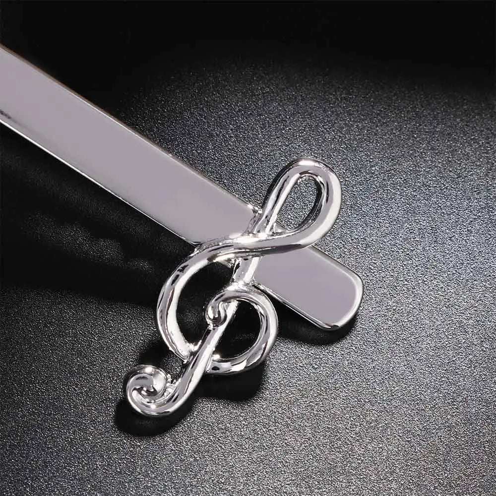 Clip de Corbata de Moda para Hombres - Clip Musical de Nota y Piano - Accesorios de Negocios en Plata