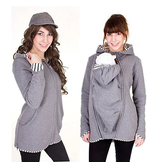 Chaqueta de Maternidad con Portabebés - Abrigo de Primavera/Otoño con Canguro y Cierre de Cremallera para Mujeres Embarazadas