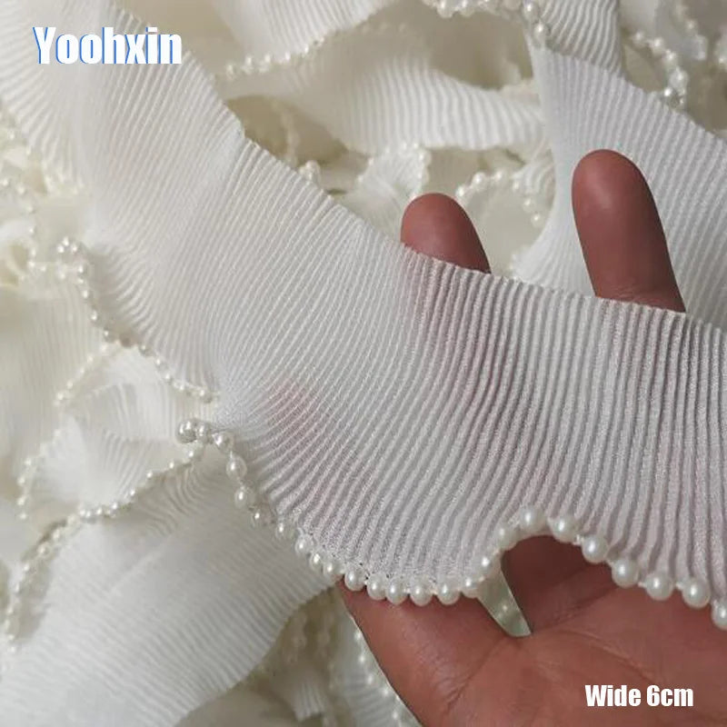 Encaje Tul con Flores Blancas - Cinta de Ruffle 6 cm Ancho para Costura y Decoración DIY en Vestidos y Guipur