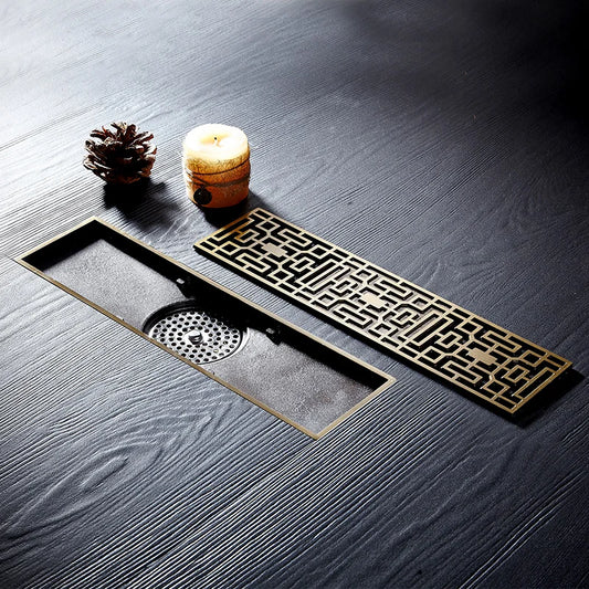 Escurridor de Residuos de Latón Antiguo Europeo | Cubierta de Drenaje Tallada para Baño DL8030 (8x30CM)