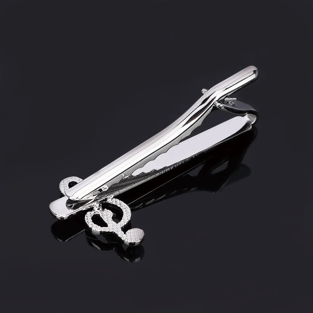 Clip de Corbata de Moda para Hombres - Clip Musical de Nota y Piano - Accesorios de Negocios en Plata