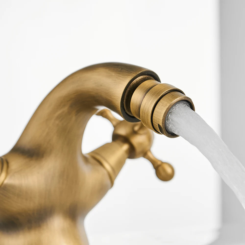 Grifo de Bidet Antiguo G1/2 | Grifo de Baño con Dos Manijas Cerámicas | Mezclador de Agua de Cobre Montado en Superficie 7313