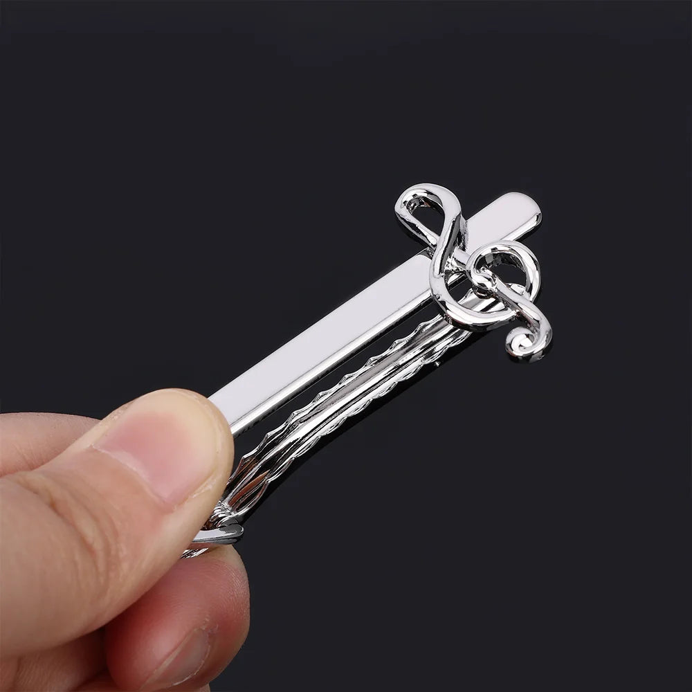 Clip de Corbata de Moda para Hombres - Clip Musical de Nota y Piano - Accesorios de Negocios en Plata