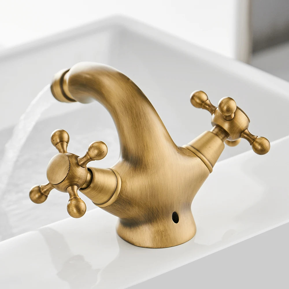 Grifo de Bidet Antiguo G1/2 | Grifo de Baño con Dos Manijas Cerámicas | Mezclador de Agua de Cobre Montado en Superficie 7313