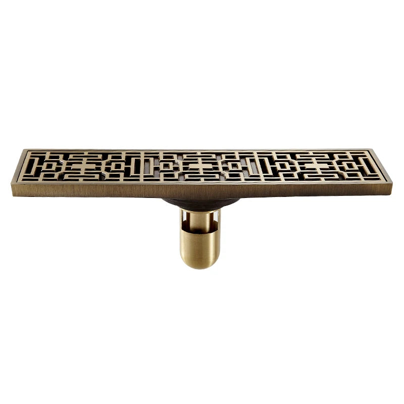 Escurridor de Residuos de Latón Antiguo Europeo | Cubierta de Drenaje Tallada para Baño DL8030 (8x30CM)