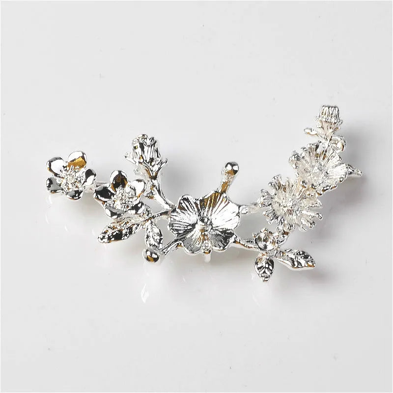 Conectores de rama de flor chapados en oro/plata KC para fabricación de joyas, aleación de metal, accesorios de bricolaje, 38x38mm, 10 piezas