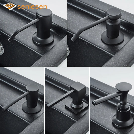 Dispensador de Jabón Líquido Negro Mate Senlesen para Fregadero de Cocina | Botella de Detergente de 250ML con Presión Manual