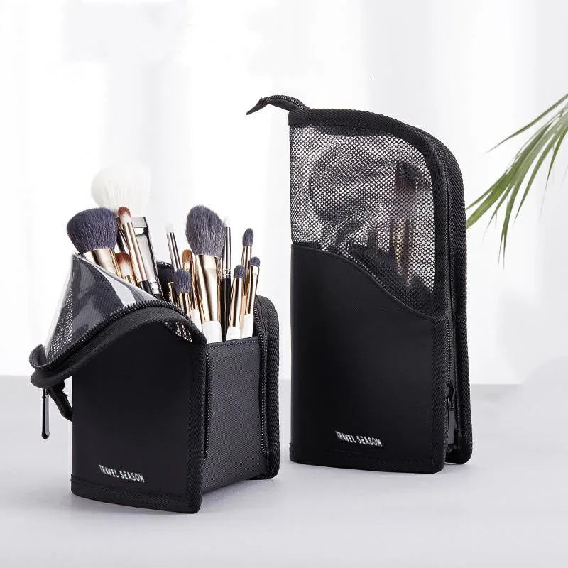 Neceser Vertical Transparente con Cremallera para Mujeres - Organizador de Maquillaje y Porta Brochas de Viaje
