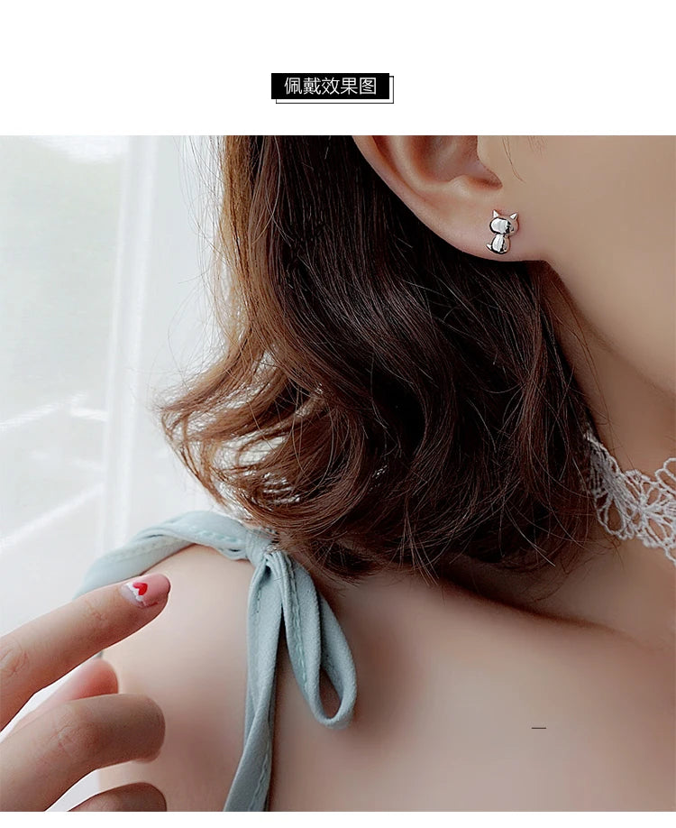 Pendientes asimétricos de Plata de Ley 925 con patas de gato para mujer, joyería de moda con personalidad