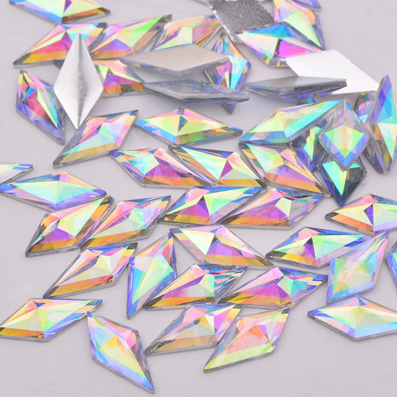 Piedras de diamantes de imitación de resina, no cosidas, 10x22mm, 40 unidades, cristales AB rombo, para manualidades y decoración de vestidos