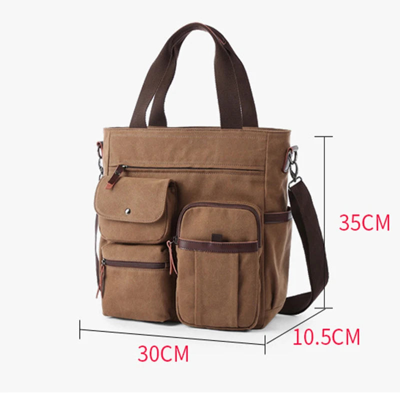 Men's Handbags Briefcase Canvas Shoulder Bag Man for Documents Large Capacity Tote Laptop Bag Crossbody Travel Bags Vintage K004