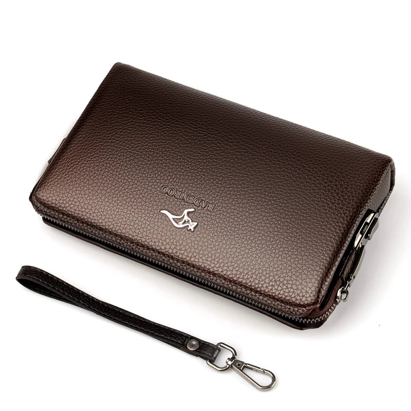 Luxury Brand Men's Wallet Leather Long Wallet  PU Leather Wallet Men Double Zipper Coin Pocket Purse Business Clutch Phone Bag