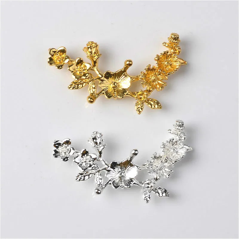 Conectores de rama de flor chapados en oro/plata KC para fabricación de joyas, aleación de metal, accesorios de bricolaje, 38x38mm, 10 piezas