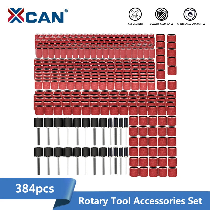 Kit de 384 Bandas de Lijado XCAN con Papel de Lija (80-600 Grit) y Tambores de Lijado para Herramientas Rotativas Dremel