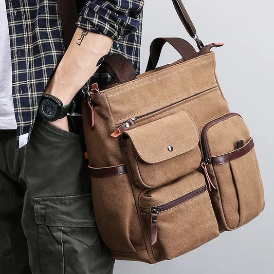 Men's Handbags Briefcase Canvas Shoulder Bag Man for Documents Large Capacity Tote Laptop Bag Crossbody Travel Bags Vintage K004