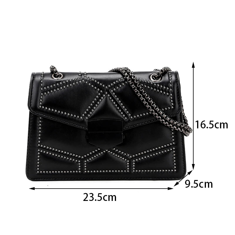 Yogodlns Vintage Rivet Chain Shoulder Bag: Bolso Cruzado de PU con Estilo Elegante