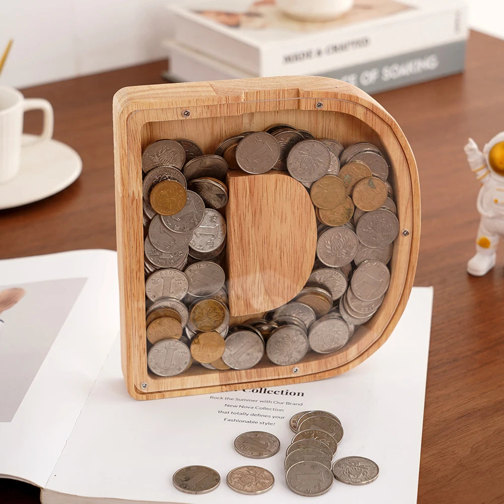 Alcancía para Niños: Gran Alcancía Personalizada de Madera en Forma de Letra - Caja de Ahorros de Monedas con Letras del Alfabeto