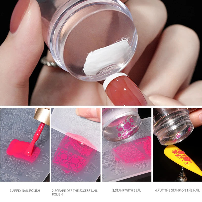 Uñas accesorios y herramientas plantillas para uñas nails Placas de estampado para uñas, juego de rascador de gelatina transparente, estampado de silicona, diseño de malvavisco, accesorios de manicura, herramienta