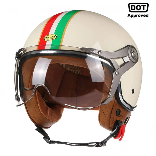 Casco de Moto de Cara Abierta para Hombre y Mujer, Retro y Vintage, Aprobado por DOT, 3/4 para Chopper y Scooter