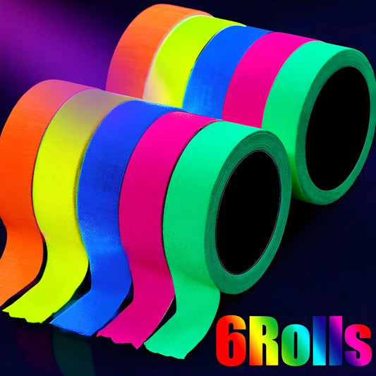 Cinta de Algodón UV Glow de 6/1 Rollos, Cinta Neón para Fiestas, Advertencia de Seguridad, Decoraciones para Bodas y Hogar