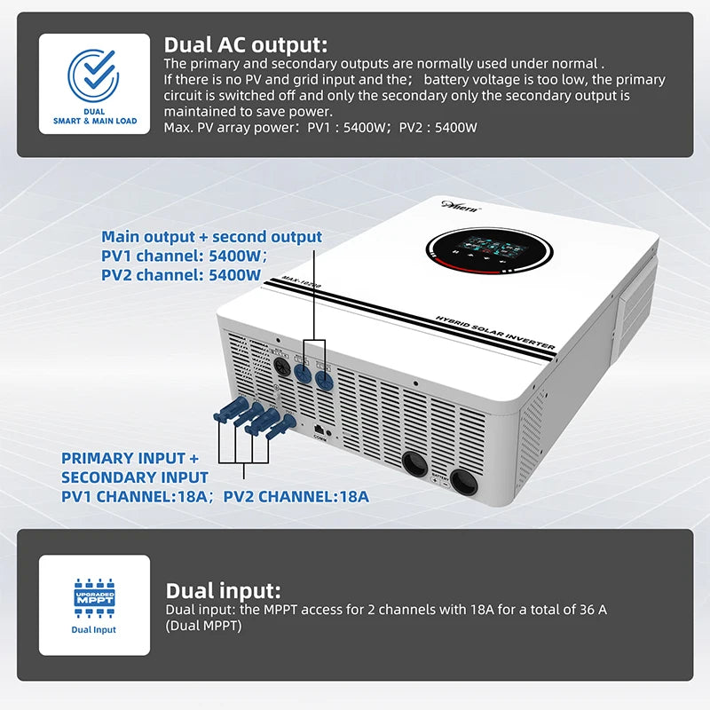 Inversor Solar Híbrido 10.2KW 6.2KW 4.2KW 3KW Off Grid Onda Sinusoidal Pura 48V 24V 12V 230VAC con MPPT 160A 120A 80A Cargador