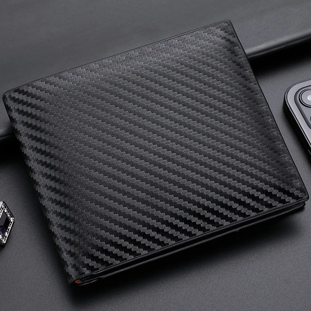 Nueva Cartera Corta de Fibra de Carbono para Hombre con Cremallera Integrada y Bolsillo para Monedas
