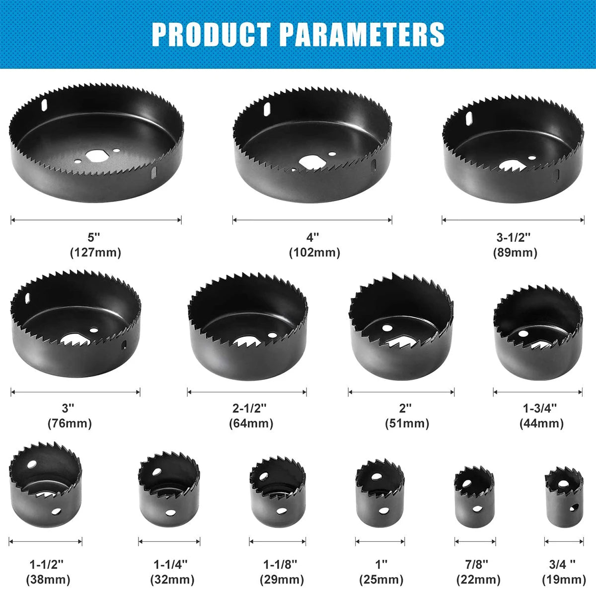 Juego de Sierras de Corona 2/3/6/8/13/16PCS, Kit de Sierras de Corona 19mm-127mm, Mandriles Hexagonales y Llave Allen con Caja de Almacenamiento - Ideal para Madera Blanda y Tablero de PVC