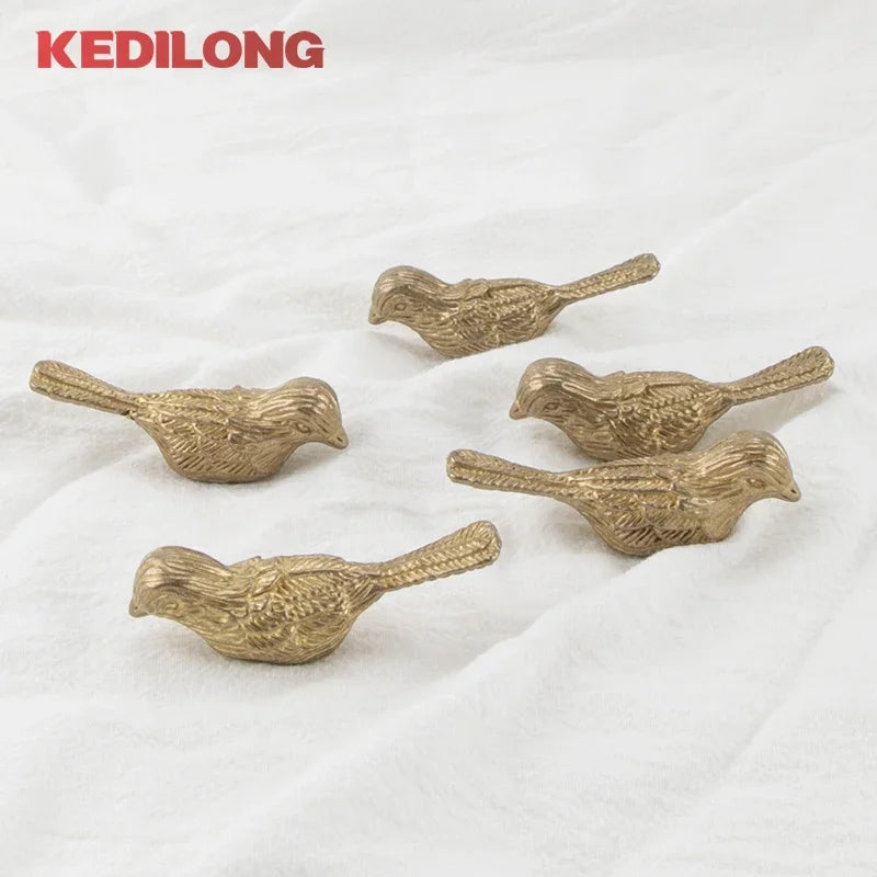 Perilla de Cajón de Pájaro de Lujo Europea de Latón Macizo, Tirador Dorado para Muebles y Gabinetes de Cocina