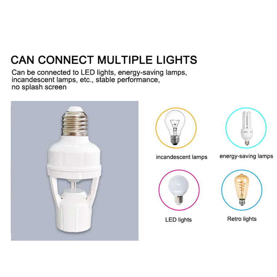 Porta Lámpara con Sensor de Movimiento E27 LED, Interruptor Inteligente PIR, Interruptor de Luz Inteligente, Sensor Infrarrojo de Cuerpo Humano, Base de Lámpara con Detector de Movimiento