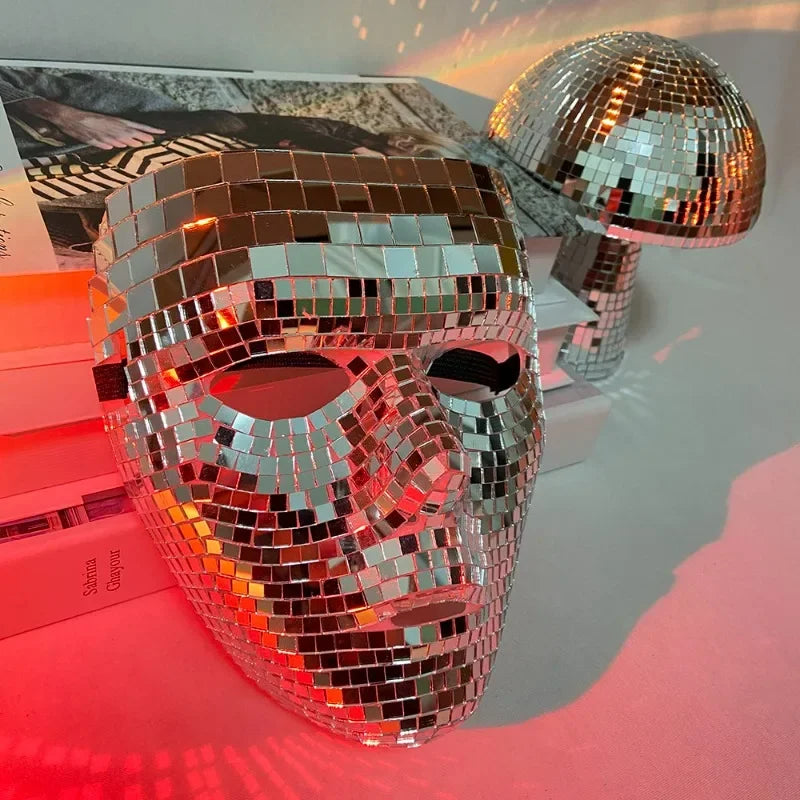 Máscara Brillante de Esfera Disco con Efecto Espejo - Ideal para Fiestas de Halloween y Mascaradas