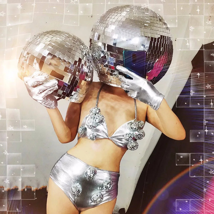 Casco de Bola de Discoteca de 40CM - Máscara Misteriosa y Accesorio de Cosplay con Visera Retráctil
