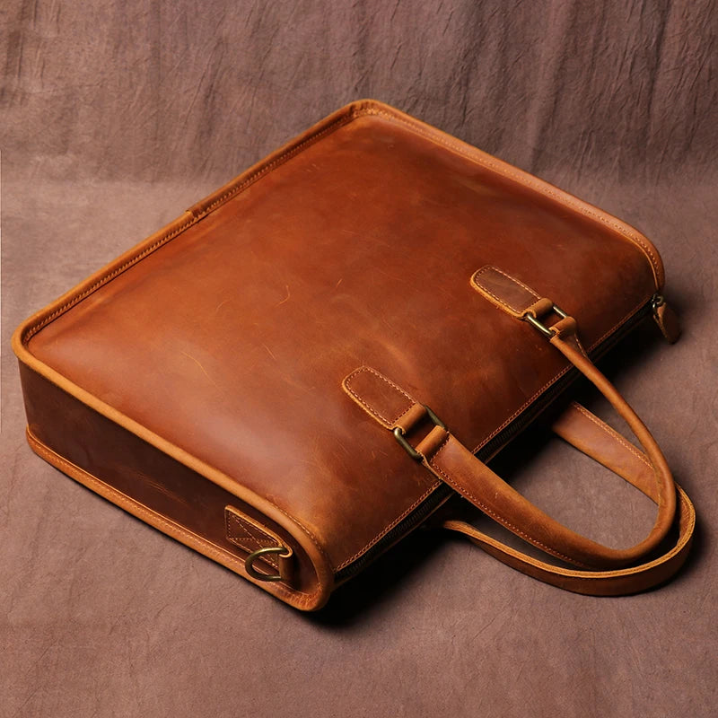 Maletín de Cuero Crazy Horse para Hombre – Cartera de Oficina Vintage para Laptop y Archivos A4
