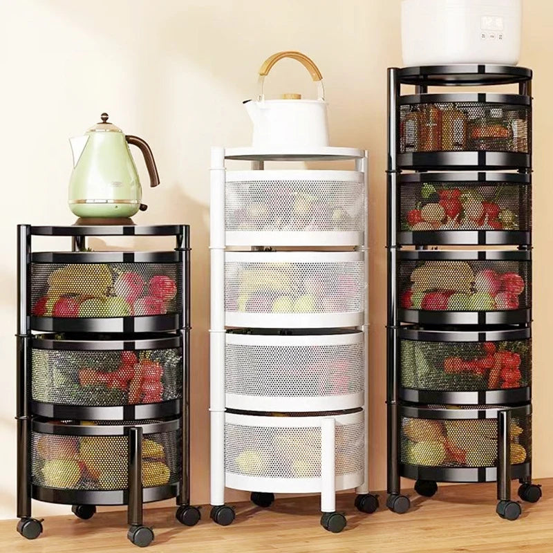 Estante Giratorio Multiusos para Verduras y Frutas en la Cocina: Organizador de Almacenamiento de Multi-Capas para Suelo con Canastas Giratorias