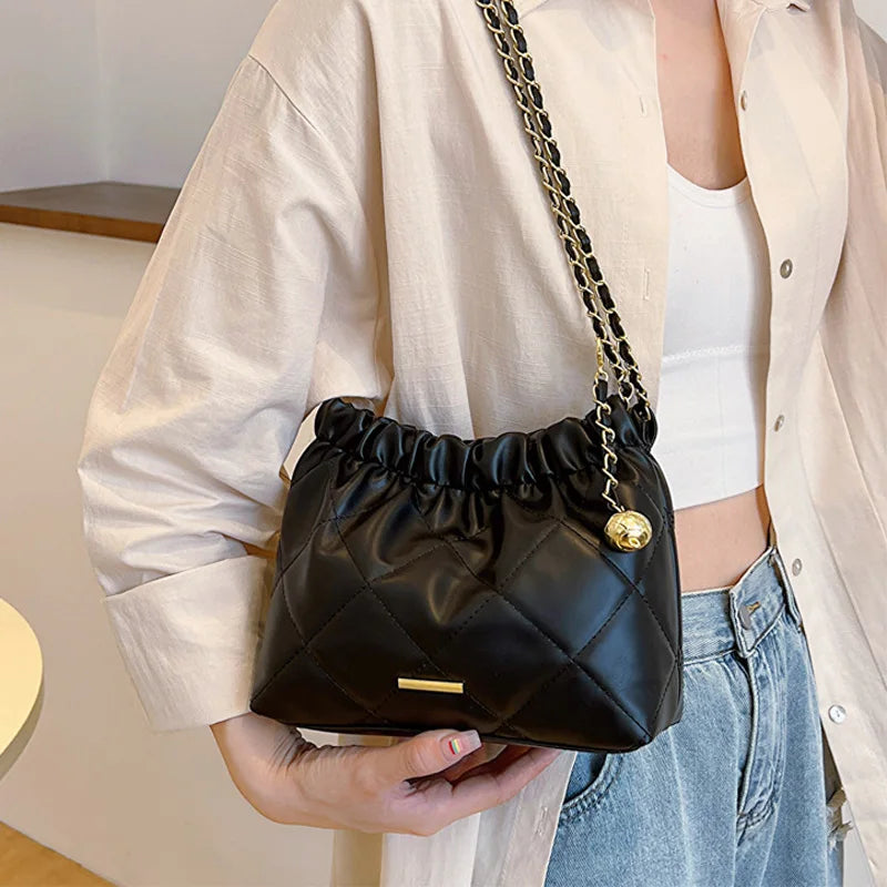 Bolso cruzado de Pu con diseño plisado para mujer, bandolera informal con correa de cadena para viaje y regalo