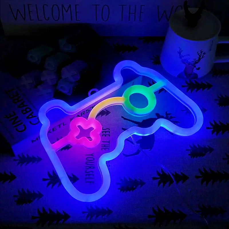 Letrero Neon de Game Pad con LED, Luz Nocturna USB/Batería, Iluminación Ambiental para Cumpleaños, Sala de Estar, Jardín, Sala de E-sports, Decoración