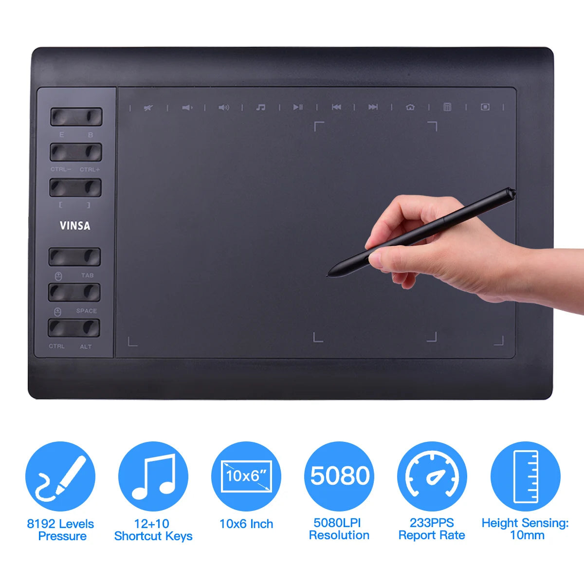 Tableta Gráfica Profesional de 10x6 Pulgadas - 12 Teclas de Acceso Rápido para Windows y Mac