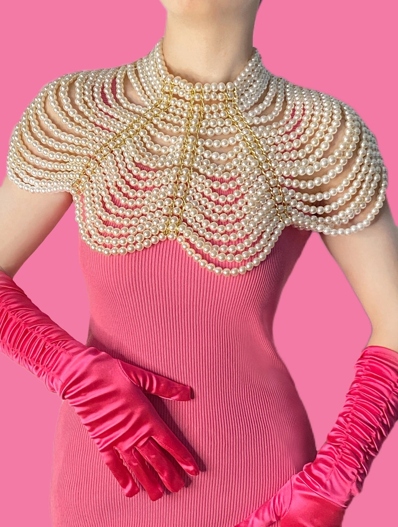 Cadena de Cuerpo de Perlas Barbiecore - Chal Nupcial, Joyería Elegante para Bodas y Fiestas (1 pieza)