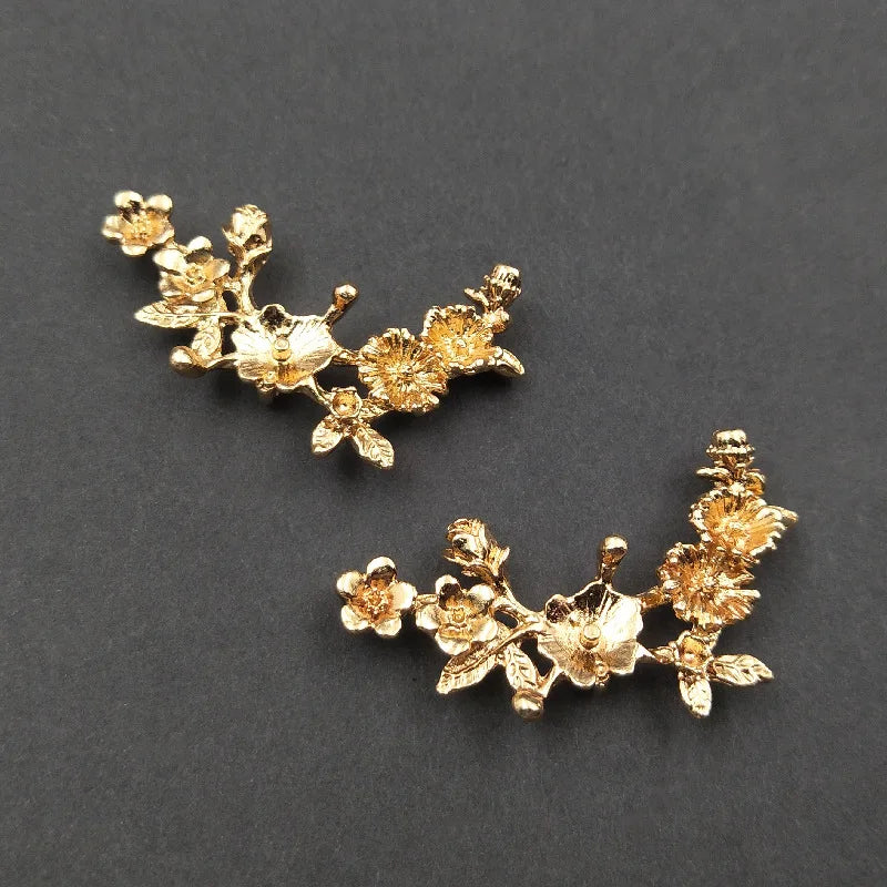 Conectores de rama de flor chapados en oro/plata KC para fabricación de joyas, aleación de metal, accesorios de bricolaje, 38x38mm, 10 piezas