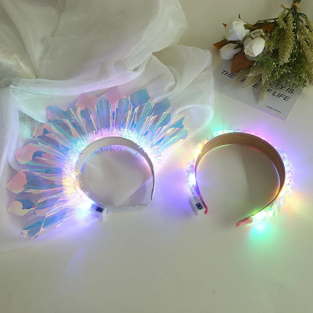 Diadema Brillante con Luz LED para Cantantes - Tocado Parpadeante y Corona Luminosa para Fiestas, Cosplay y Club Nocturno