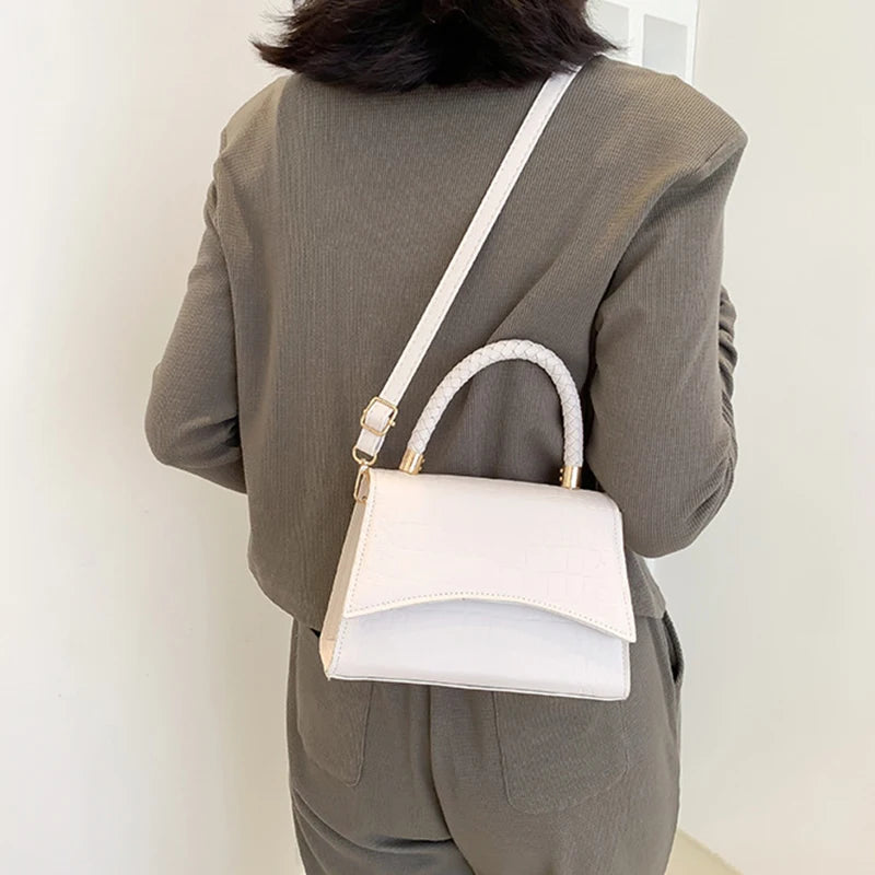 Bolso de hombro de cuero PU de color sólido para mujer, bolso pequeño de diseñador de moda, con asa superior, bolso cruzado con patrón de lujo, monedero