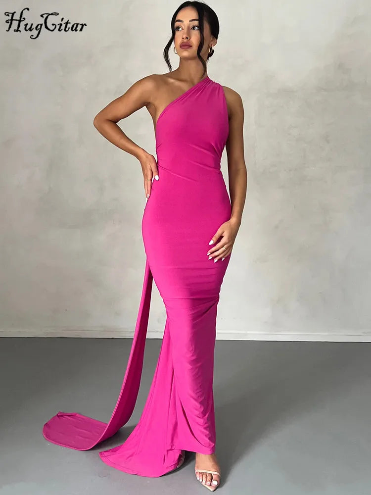 Vestido Maxi de Un Hombro y Espalda Descubierta – Ajustable con Bufanda y Detalle Ruchado – Elegante y Sexy, Moda
