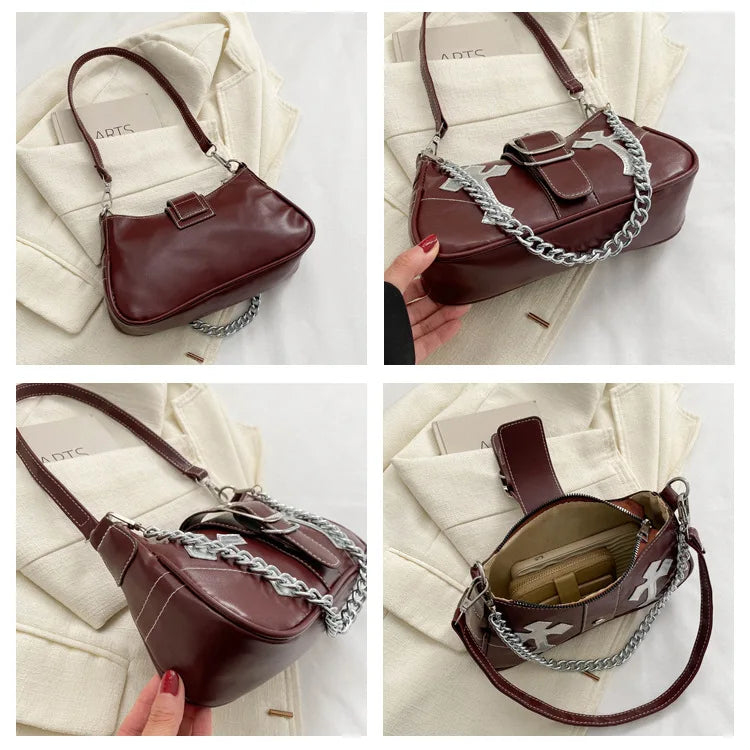 Bolso Y2K de Cadena para Mujer, Estilo Retro, Pequeño Bolso de Hombro, Clutch Fashion de PU para Chicas Modernas