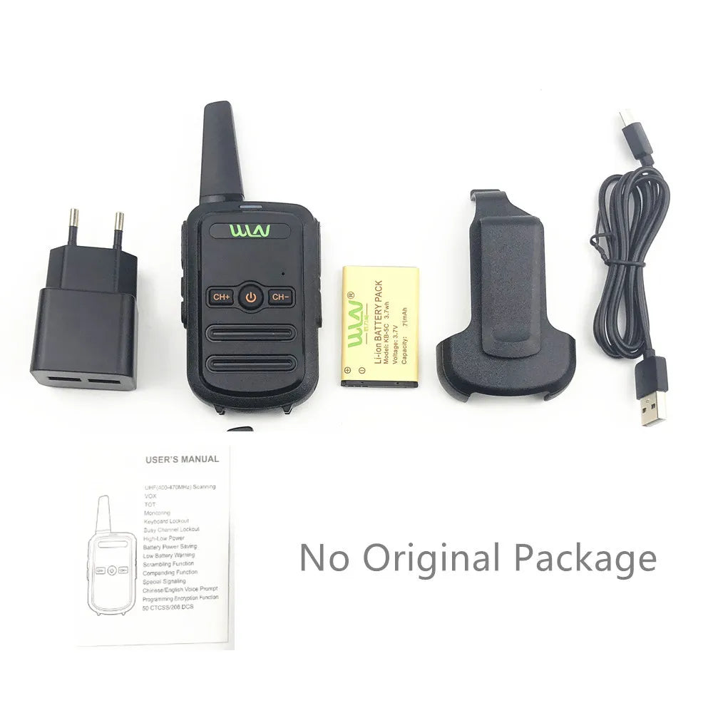 WLN KD-C51 Mini Walkie Talkie Portátil de Alto Rendimiento | Transmisor y Receptor FM Inalámbrico, Adaptador de Dos Vías