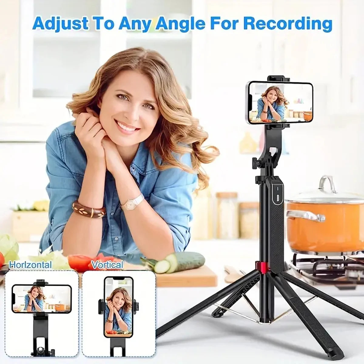 Trípode Profesional Portátil para Cámara con Control Remoto Inalámbrico y Rotación 360° para Grabación de Videos y Streaming en Vivo