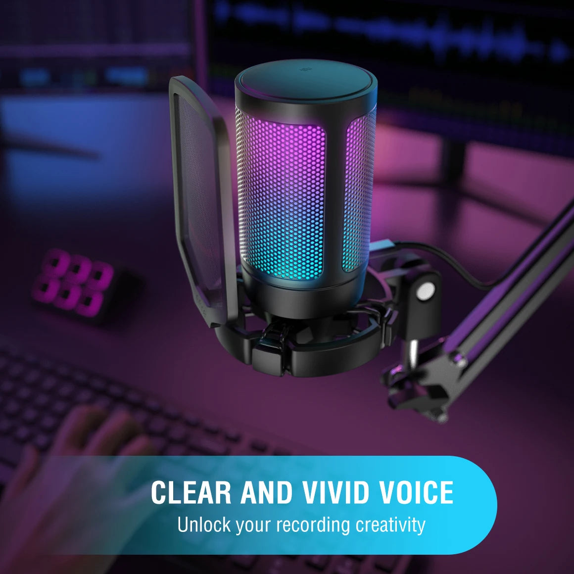 Micrófono Condensador USB FIFINE para Gaming | Compatible con PC, PS4, PS5 y Mac | Incluye Filtro Anti-Pop, Soporte Antivibración y Control de Ganancia