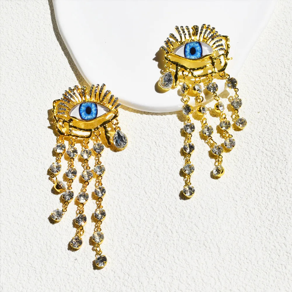 Pendientes Colgantes Étnicos Vintage de Ojos Dorados - Joyería de Moda Barroca para Mujer