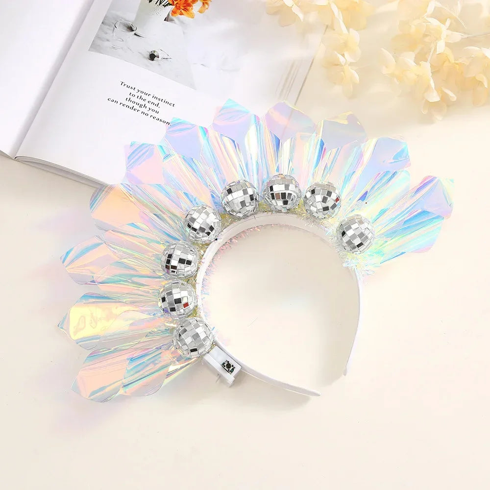 Diadema de Bola de Discoteca LED Brillante para Mujer - Tiara Iluminada con Luz Láser para Fiestas, Clubes Nocturnos y Halloween