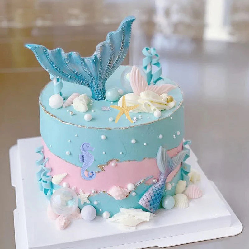Molde de cola de sirena de silicona, caballito de mar y estrella de mar: decoración de pastel de fondant y chocolate para fiestas de cumpleaños con temática marina