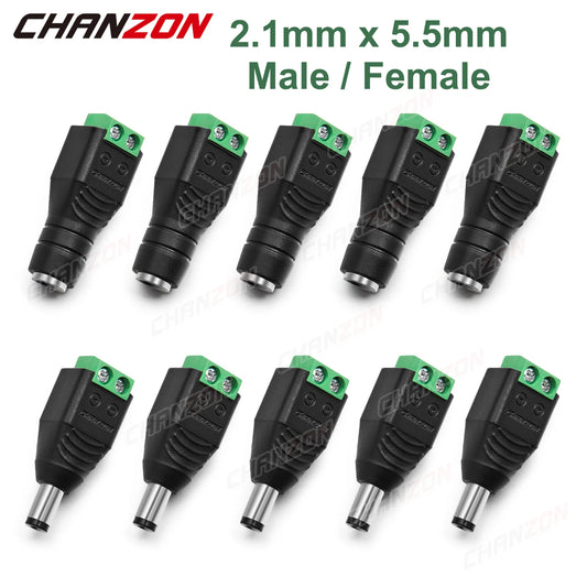 Conector de Alimentación de 12V CC, 10 Piezas, Macho y Hembra, Barril de 2,1mm x 5,5mm, Adaptador para Cámara CCTV y Tira LED