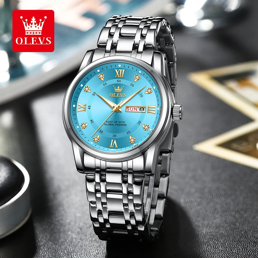 OLEVS - Reloj de Pulsera de Cuarzo para Hombre, Cronógrafo Clásico de Negocios, Doble Calendario, Resistente al Agua
